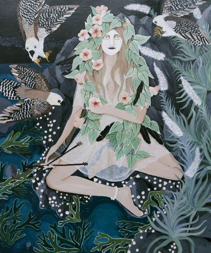 Leah Fraser, She was no naturalist, she was more the archer. Acrylic on polyester canvas, 122 x 120 cm. Courtesy Arthouse gallery.